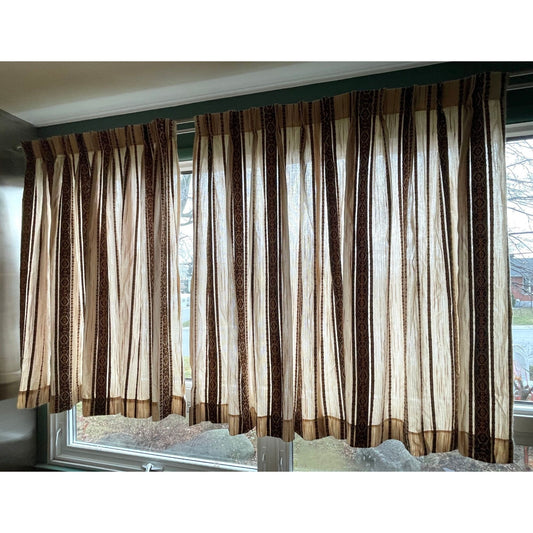 Vintage 70s pleated curtain, beige brown stripes