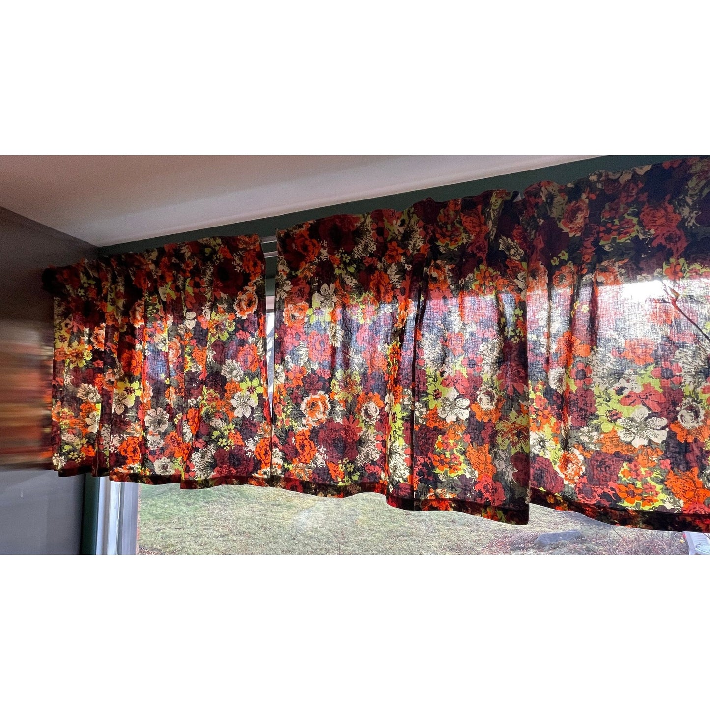Vintage 60s pleated panels, bold orange green floral