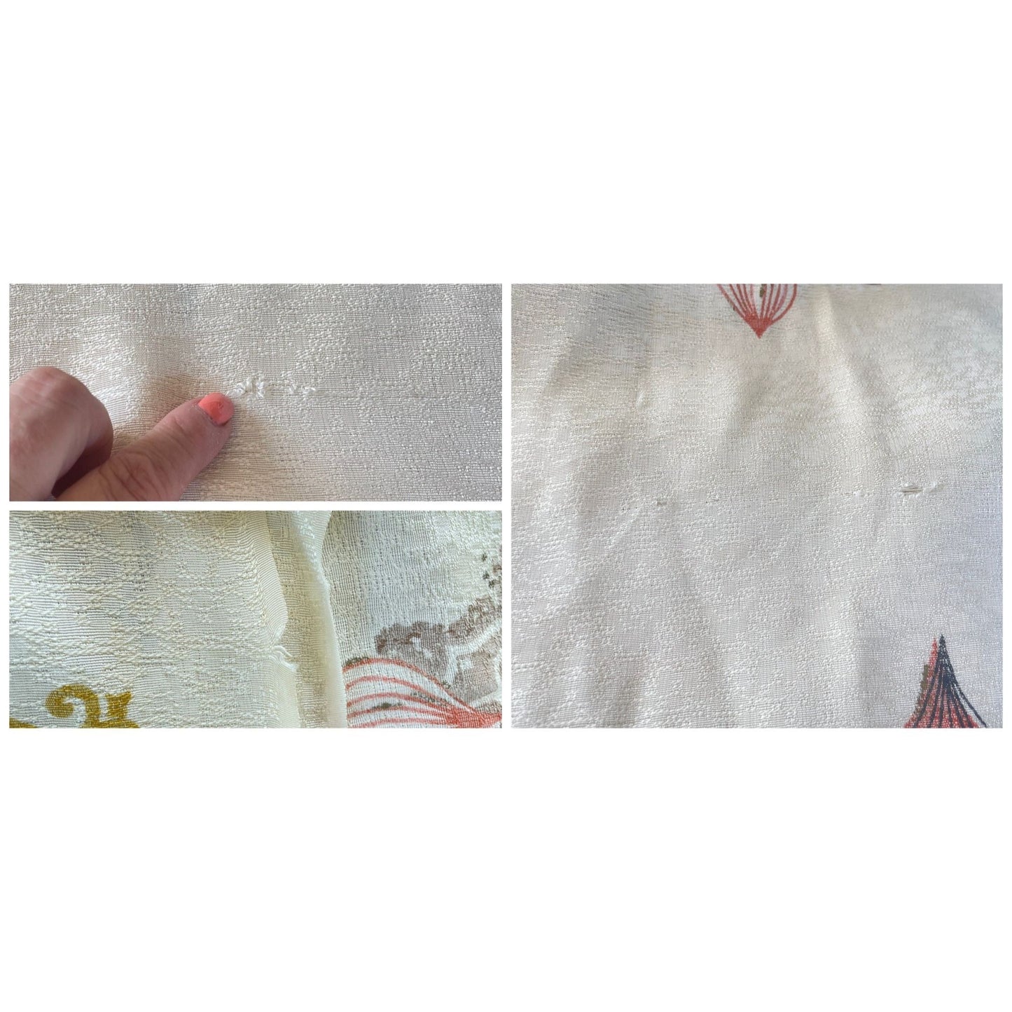 Vintage 50s barkcloth curtains, pink gold cream