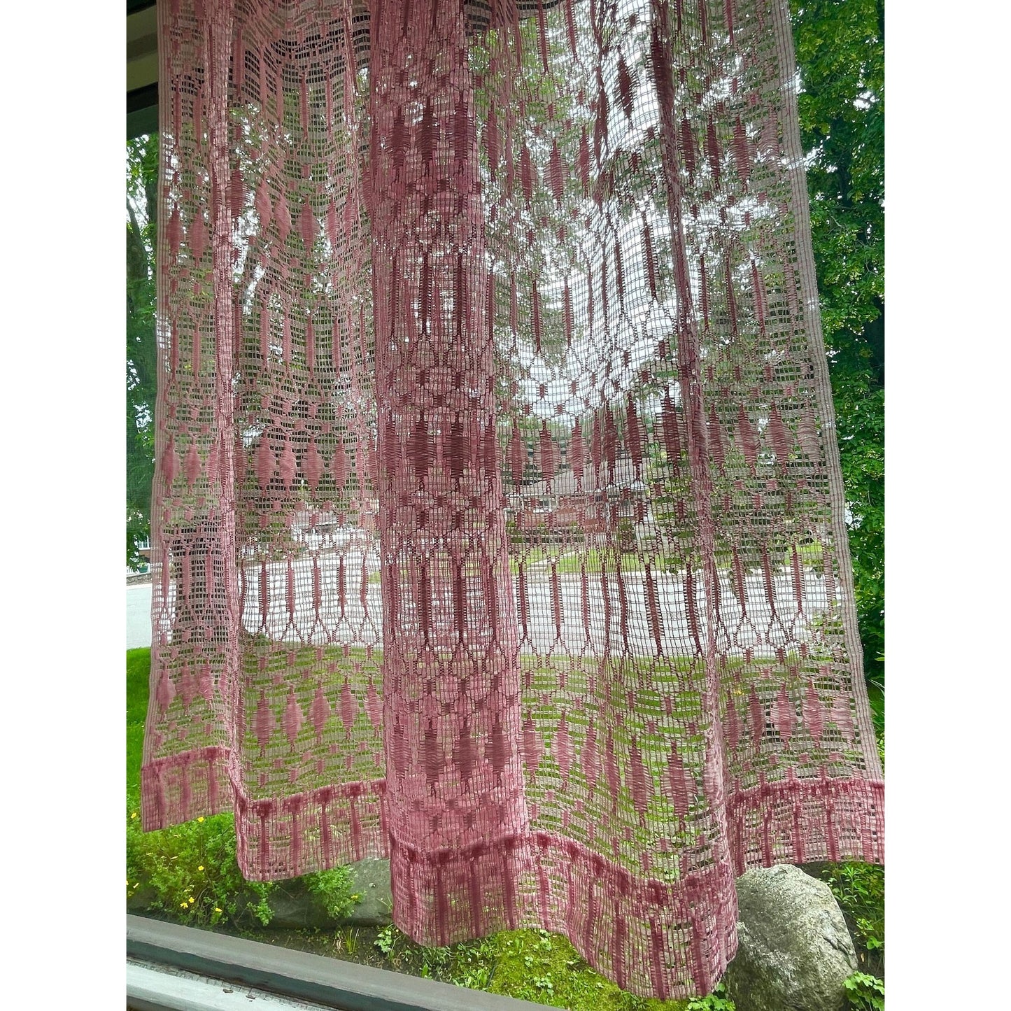 Vintage 60s pleated curtain, pink mesh