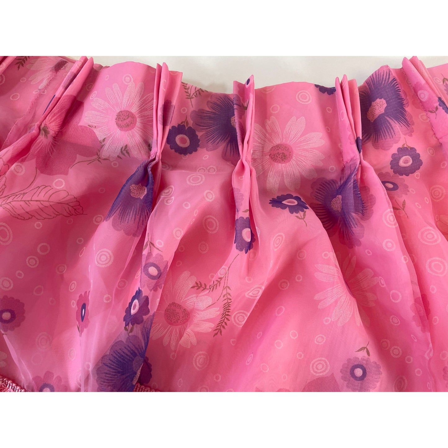 Vintage 70s pleated valance, pink and purple floral