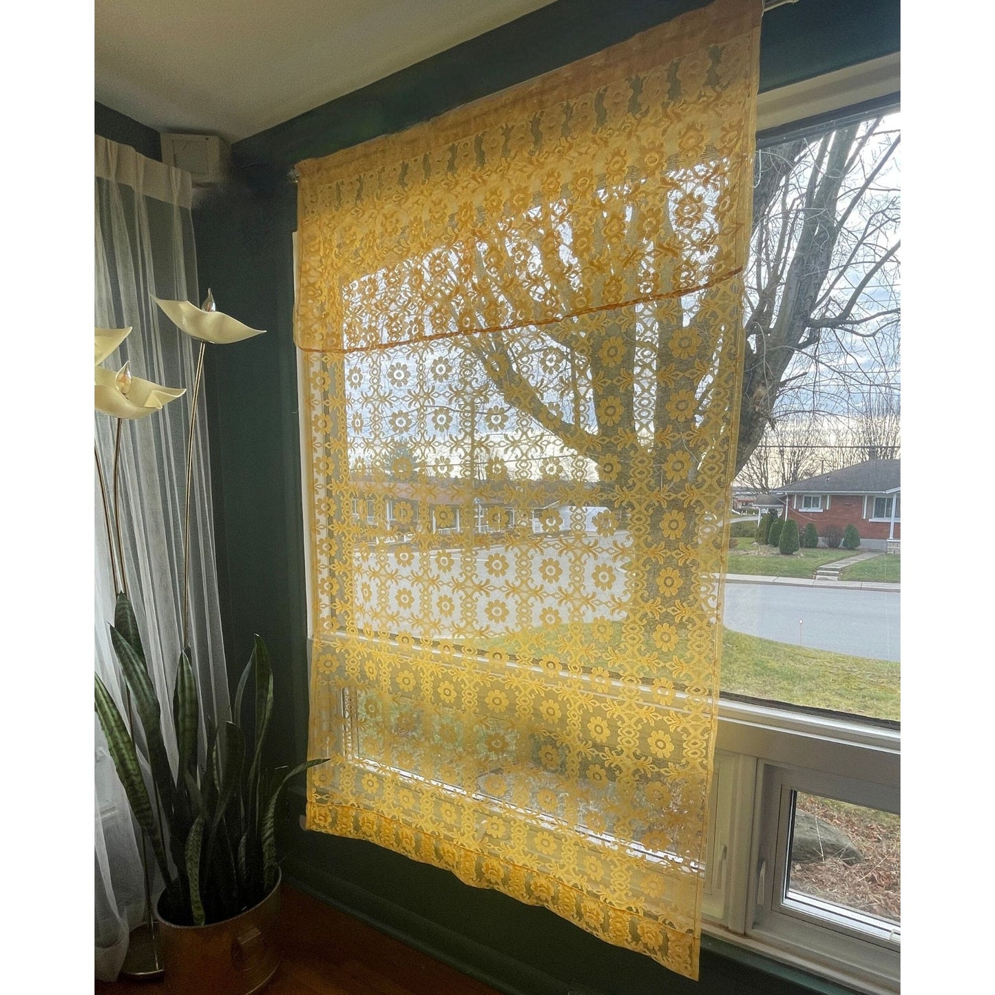 Vintage 70s yellow curtain, single panel or 3 valances