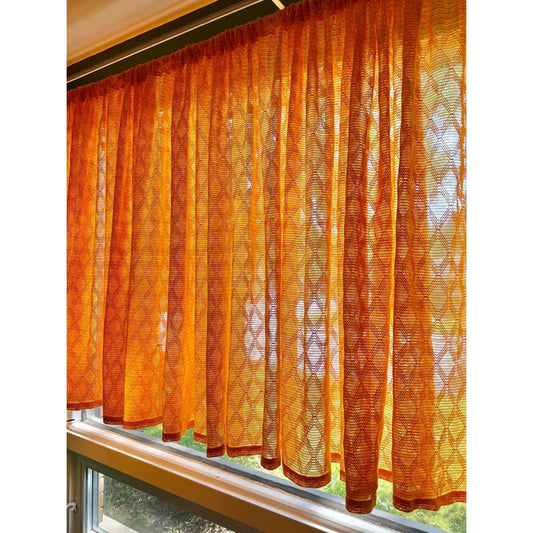 Vintage 70s curtain, orange geometric pattern, oversized mesh, single panel