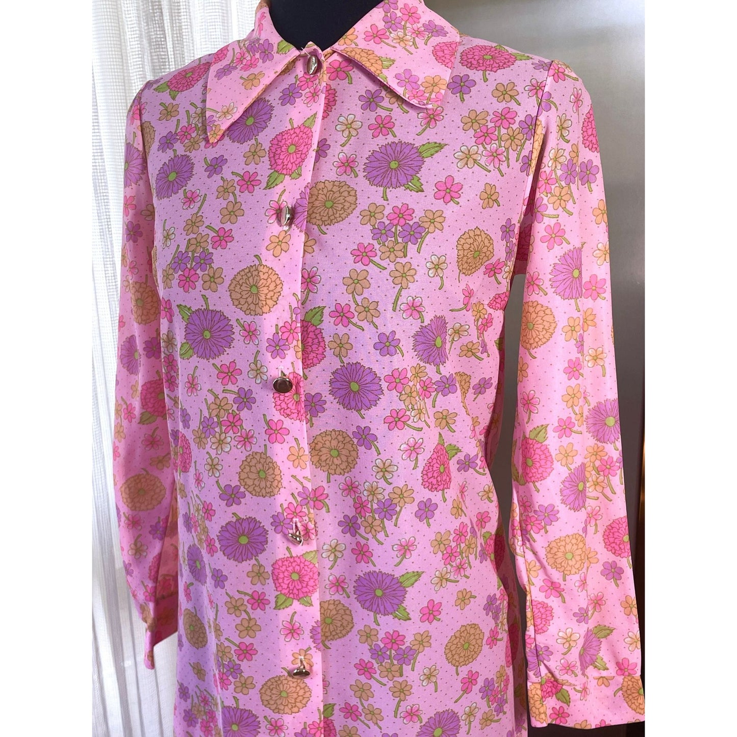 Vintage 70s maxi dress, MOD flower power, long sleeves