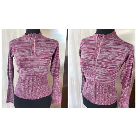 Vintage 1970s burgundy grey knitted top, Sears