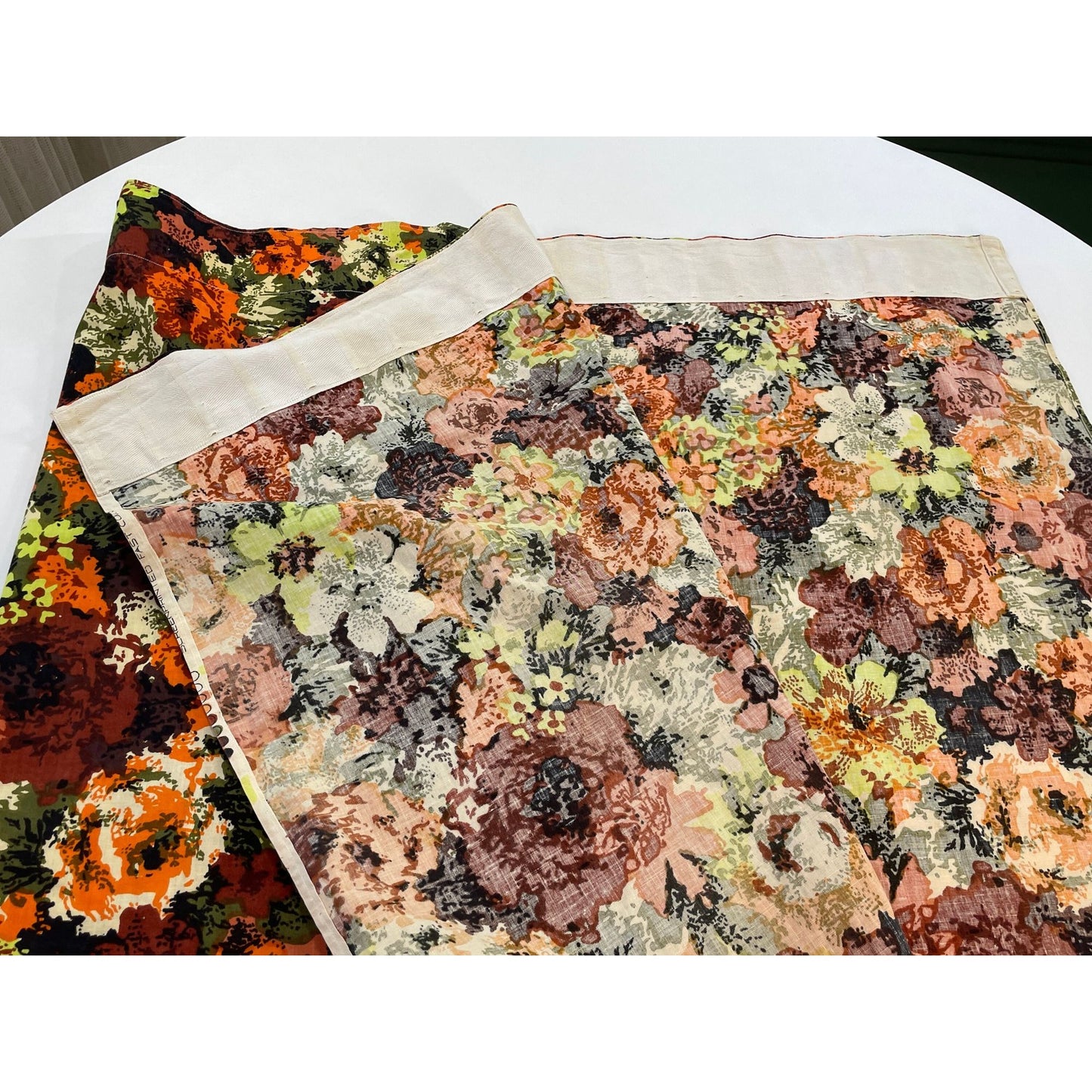 Vintage 60s pleated panels, bold orange green floral