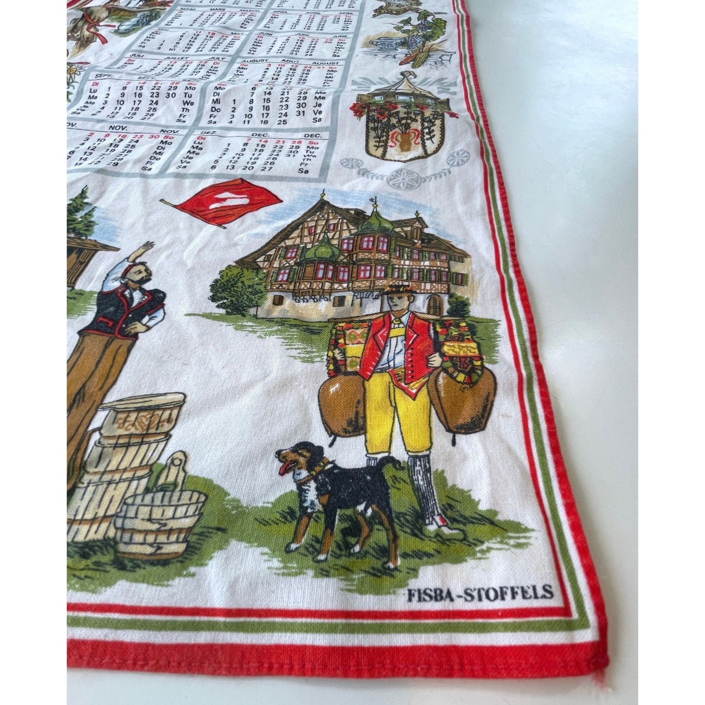 Vintage 1975 calendar tea towel