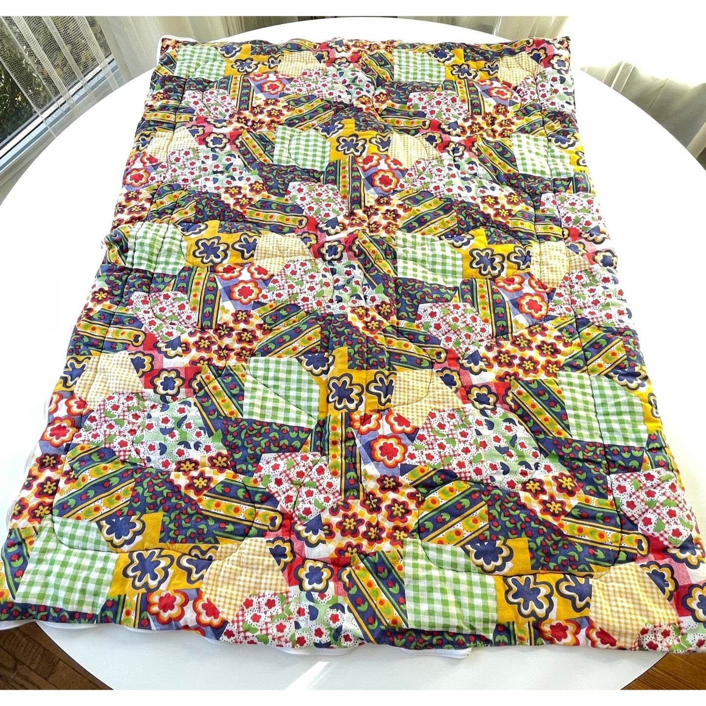 Vintage 70s faux patchwork baby blanket