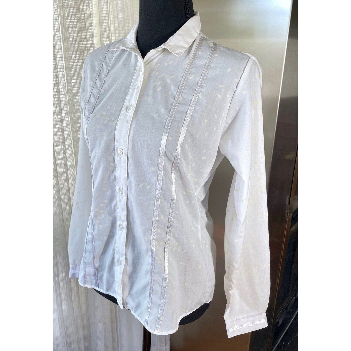 Vintage 1960s semi sheer blouse, white tone on tone