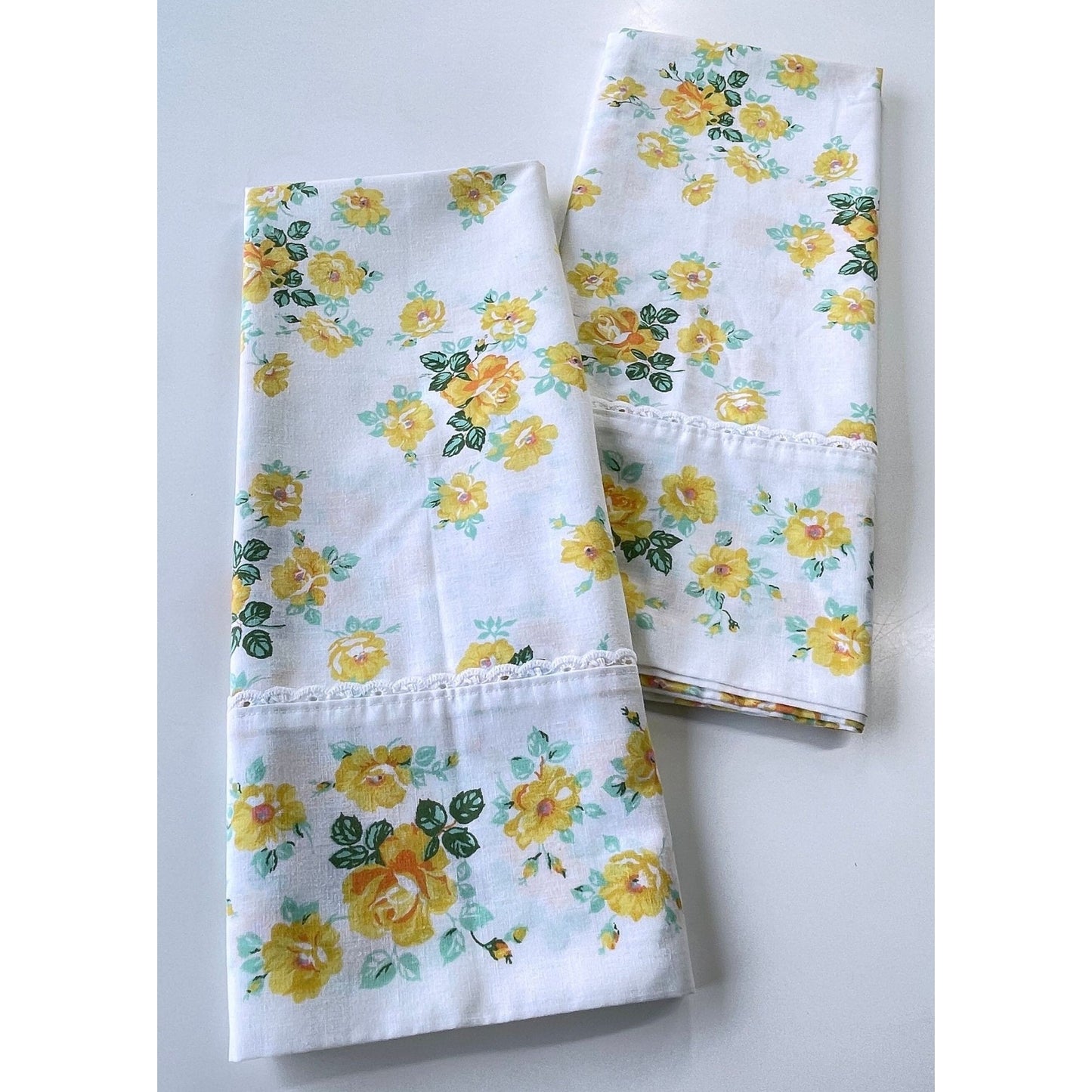 Pair of vintage 70s Wabasso floral pillowcases
