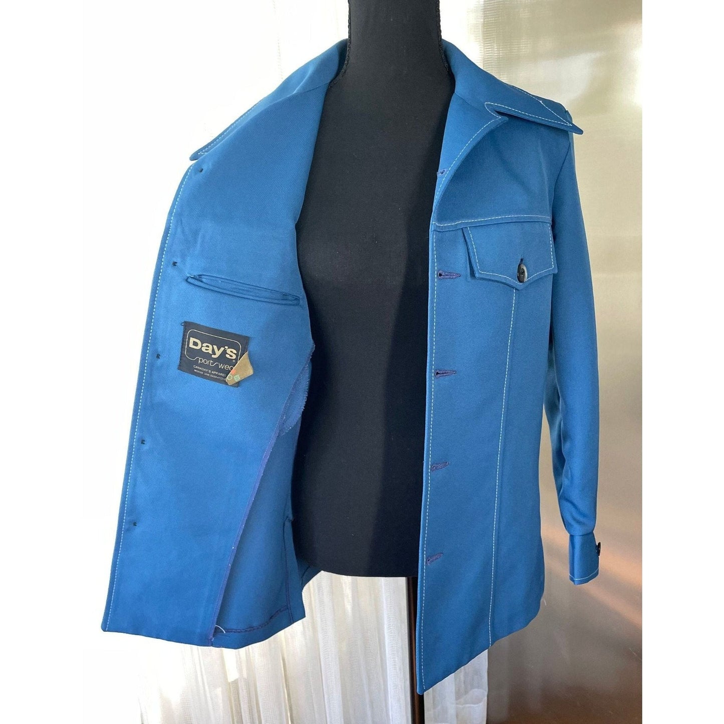 Vintage 80s blue blazer, denim blue polyester, Day's