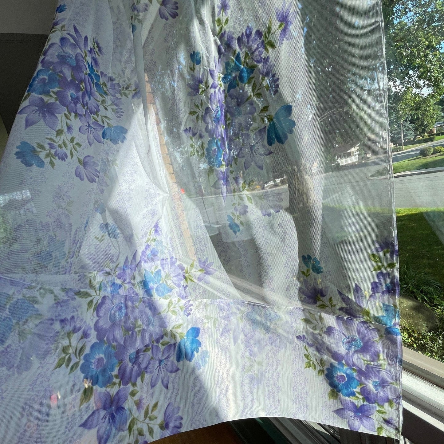 Vintage 60s sheer blue purple floral curtain