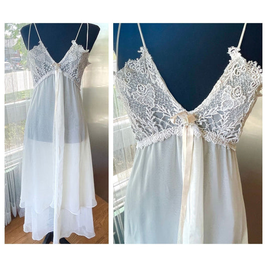Vintage 80s night dress, sheer negligee, Flora Nikrooz