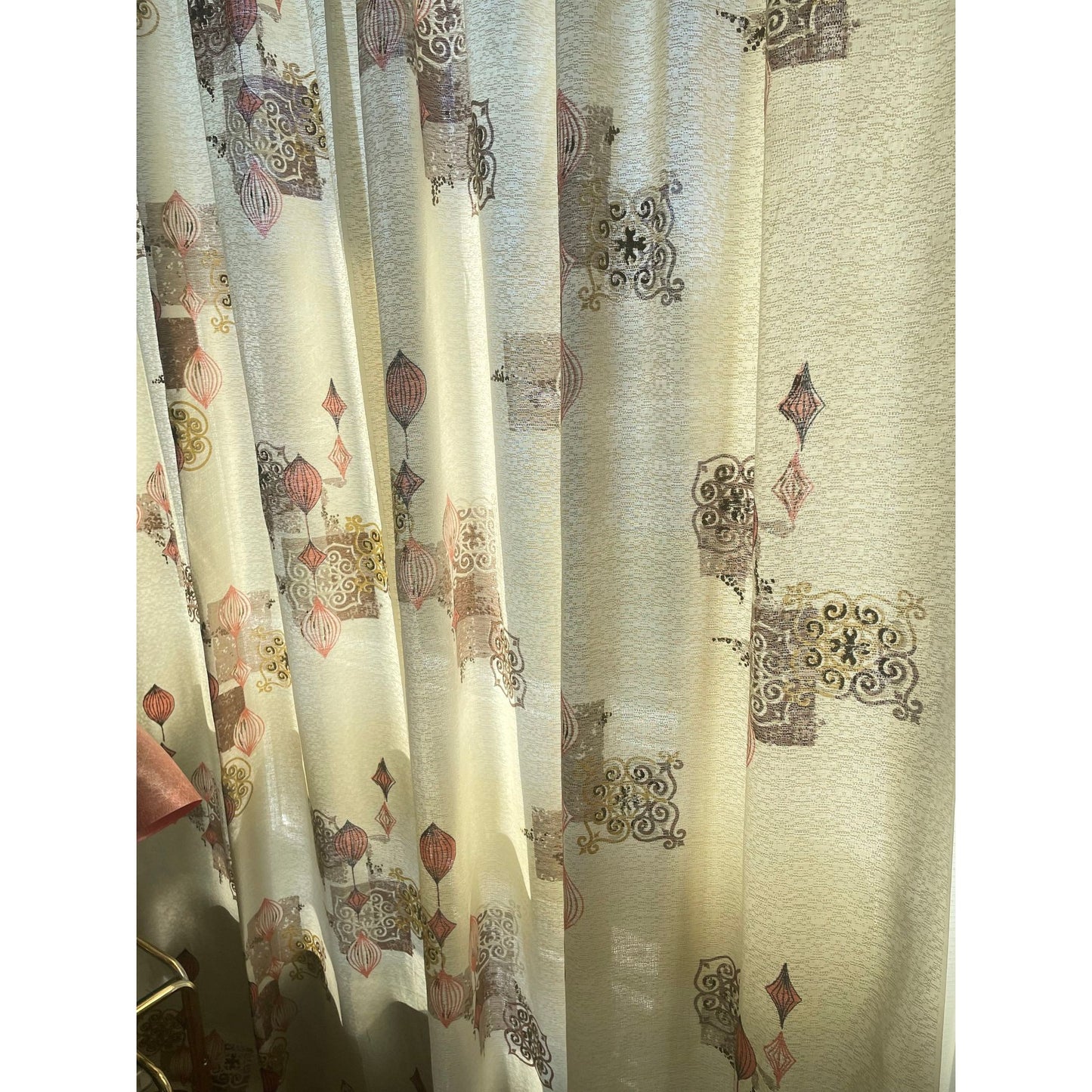 Vintage 50s barkcloth curtains, pink gold cream