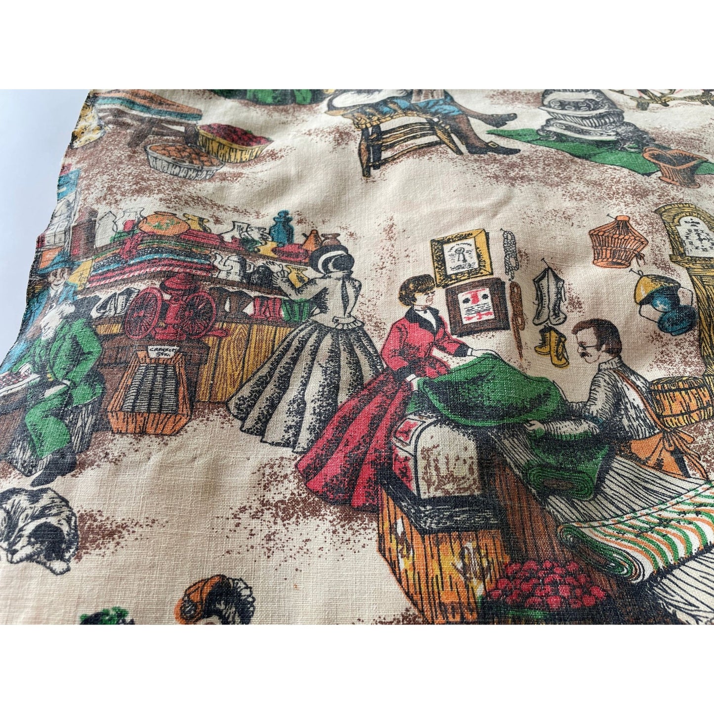 Vintage 60s pleated curtain, old general store country pattern