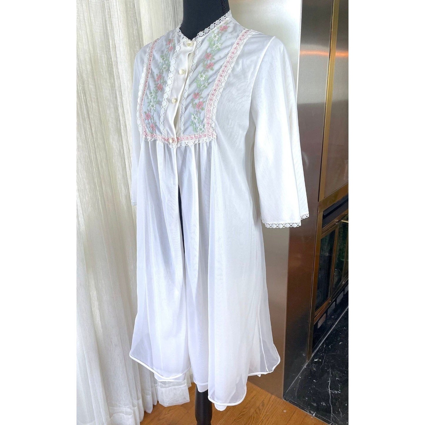Vintage 80s nightgown, white and pink, FrenchMaid
