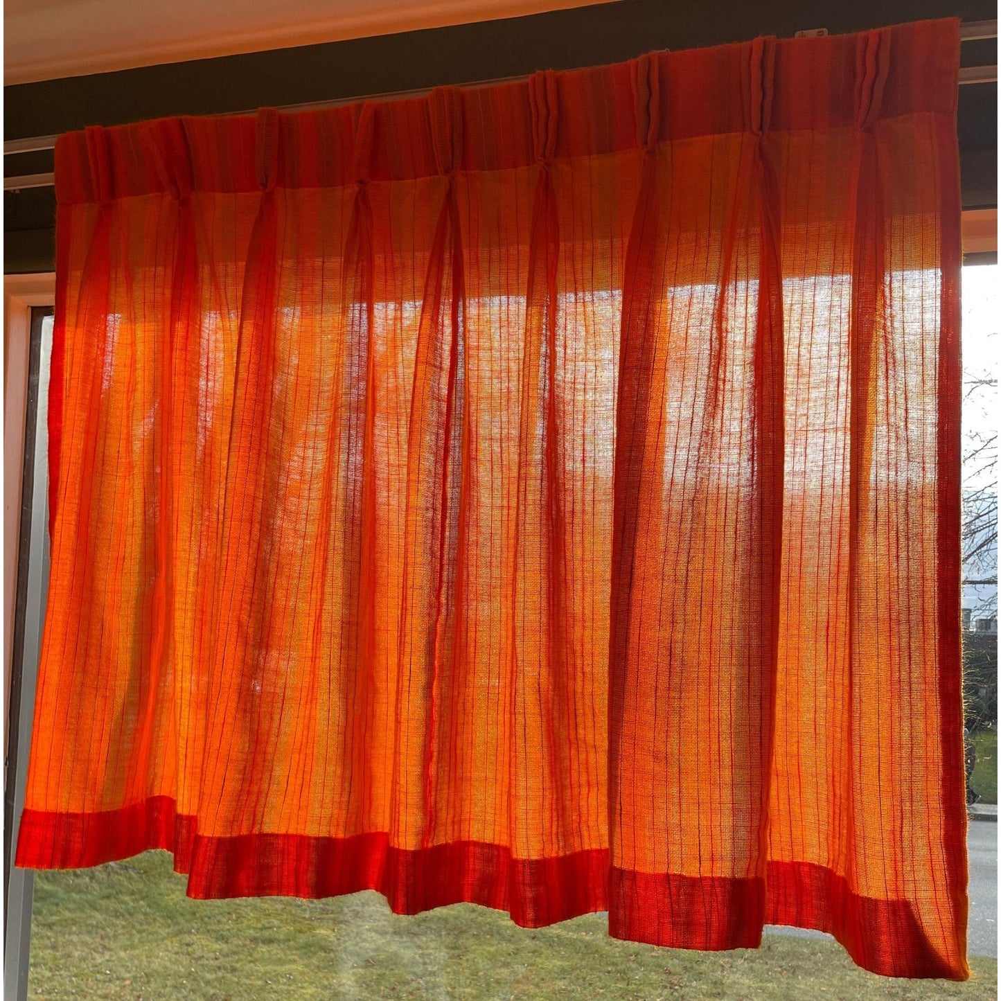 Vintage 70s pleated orange curtain