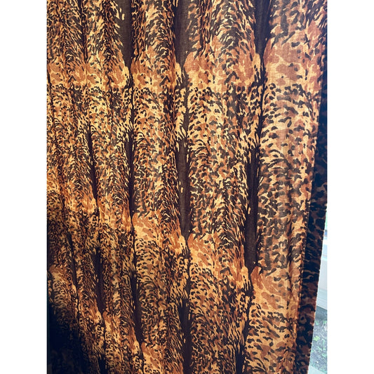 Vintage 80s curtain, faux suede, brown animal print