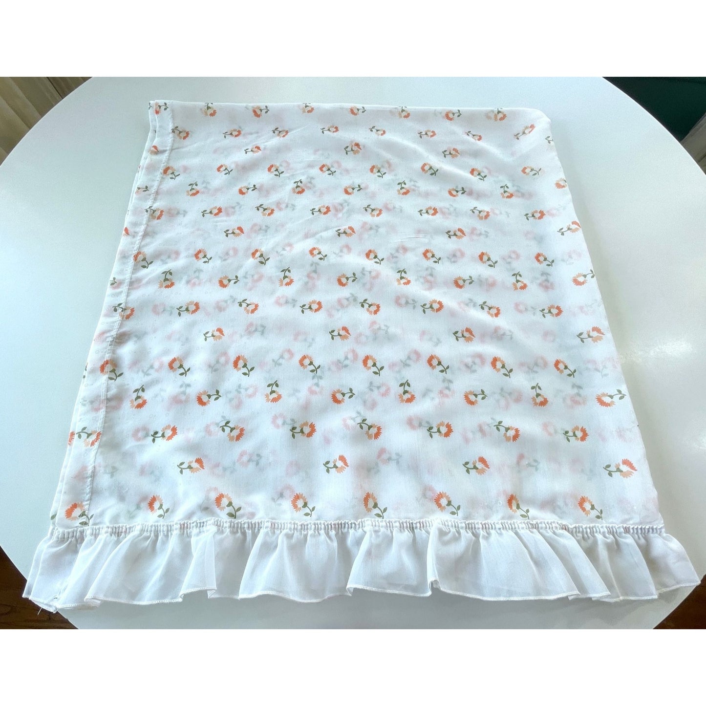 Vintage 80s curtain, sheer green yellow floral, single panel