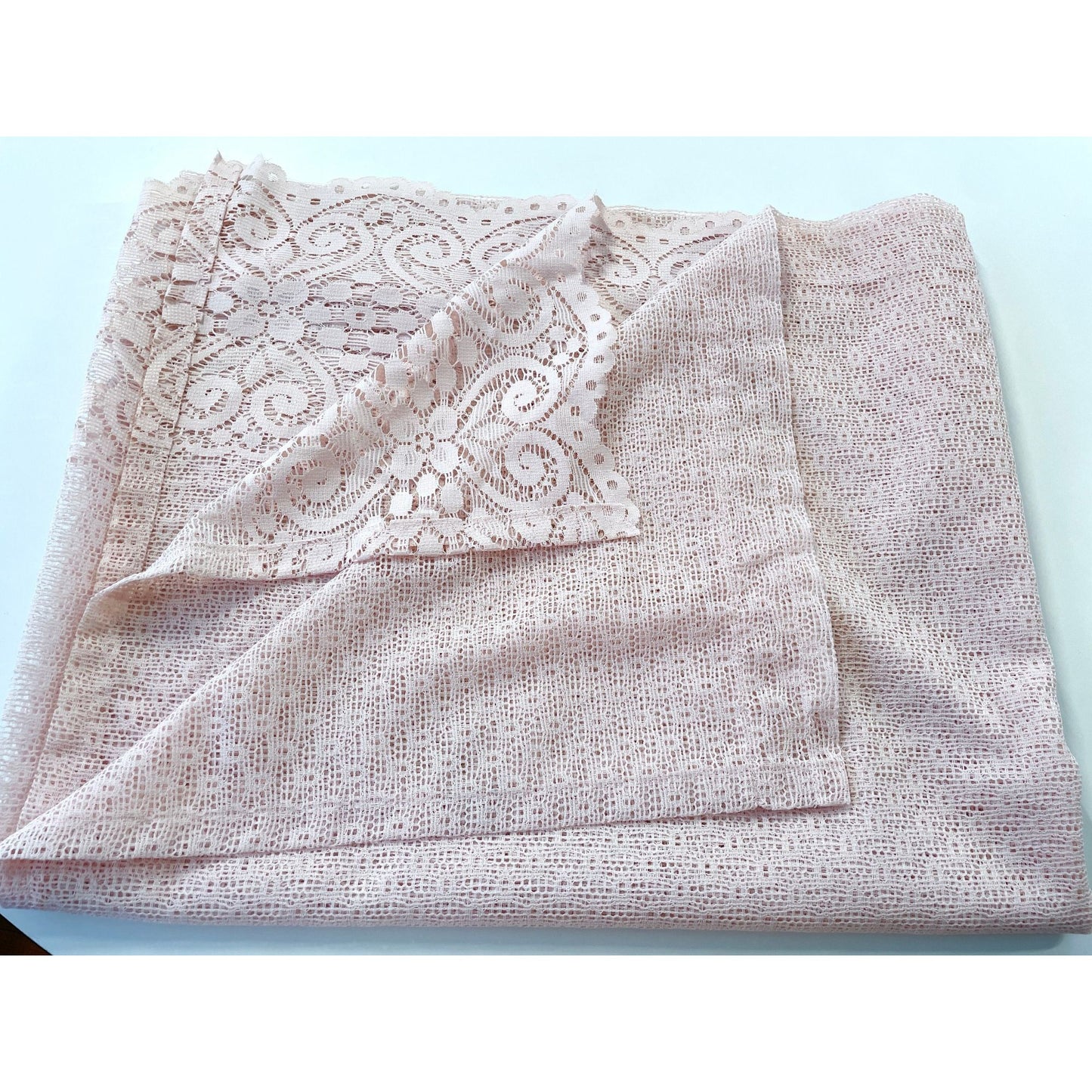 Vintage curtain, pink machine made lace sheer panel