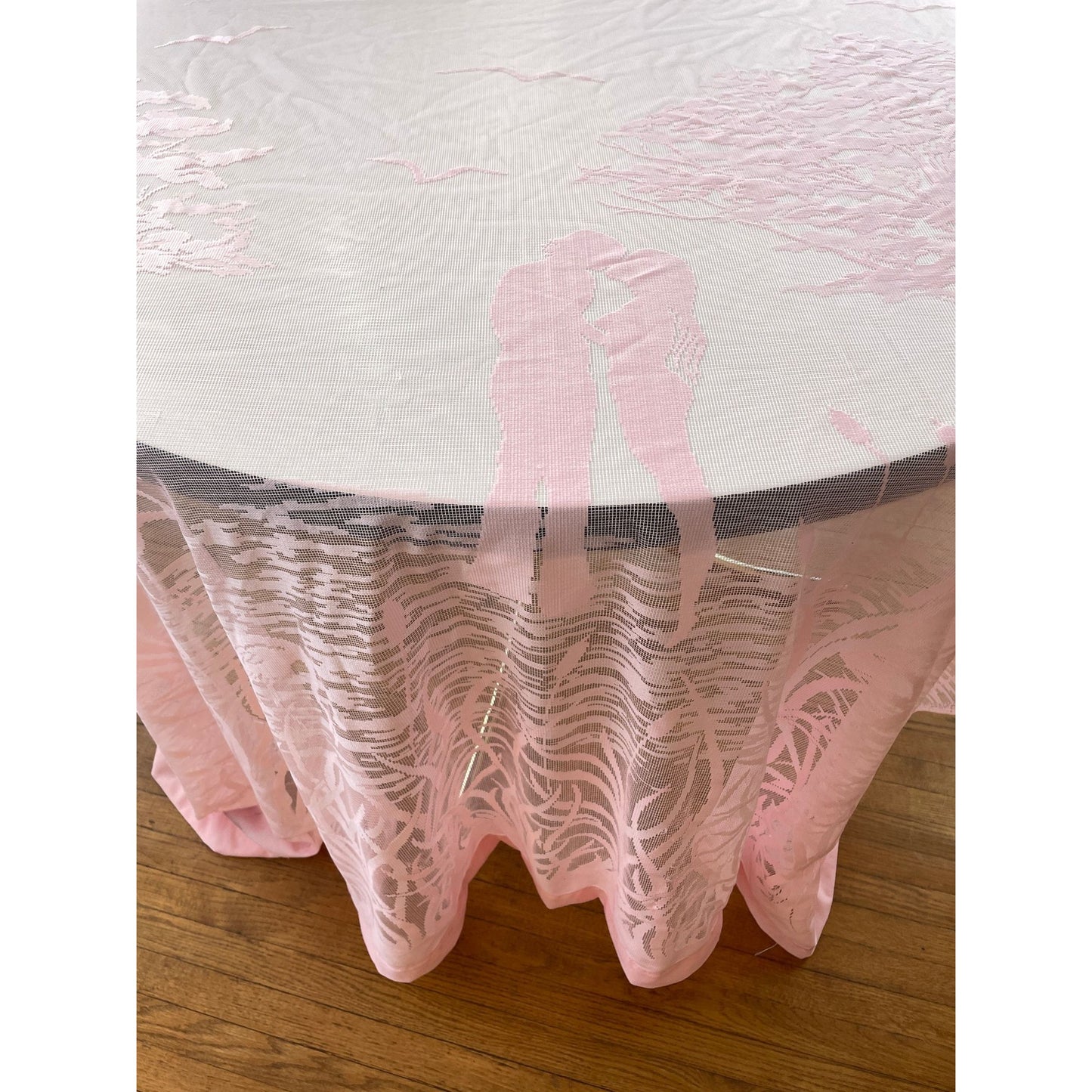 Vintage 80s shower curtain, pink lover silhouette