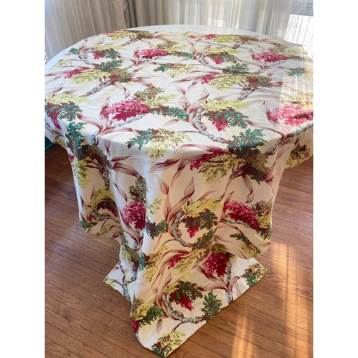 Vintage 50s barkcloth tropical flowers curtain