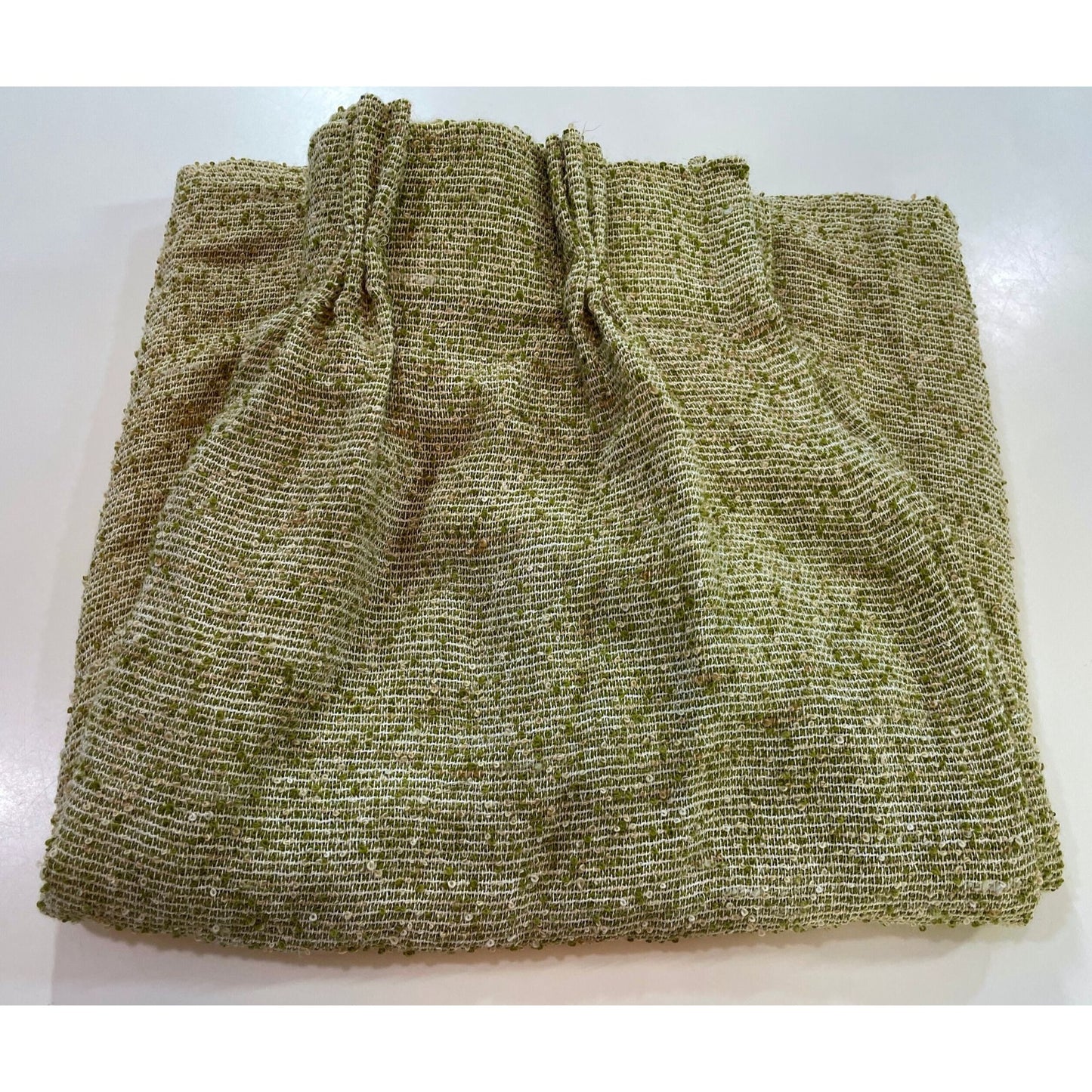 Vintage 70s avocado green, thick woven curtain