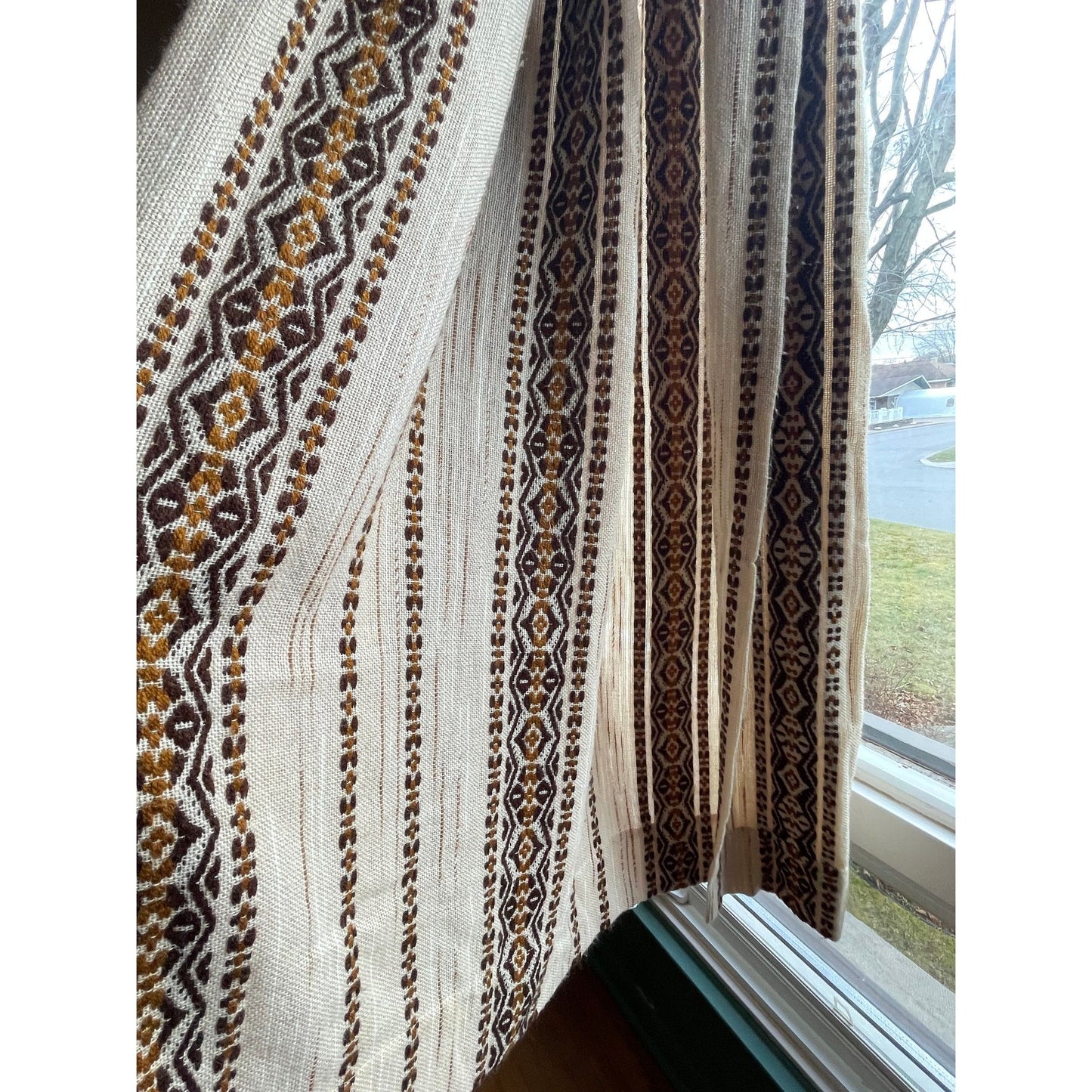 Vintage 70s pleated curtain, beige brown stripes
