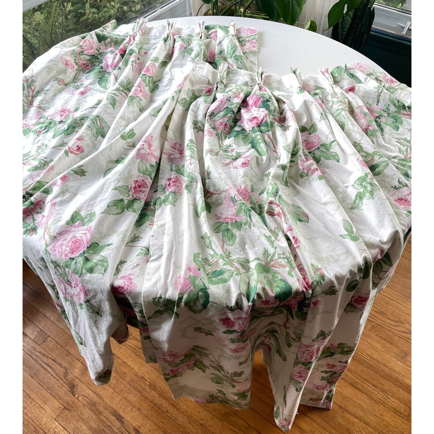 Vintage 70s pleated curtains, pink floral