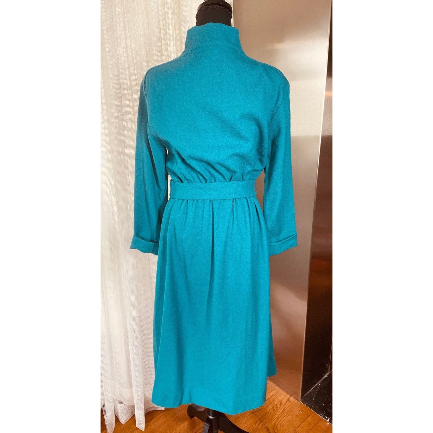 Vintage 60s dress, teal/turquoise, long sleeves, wool, AlJean