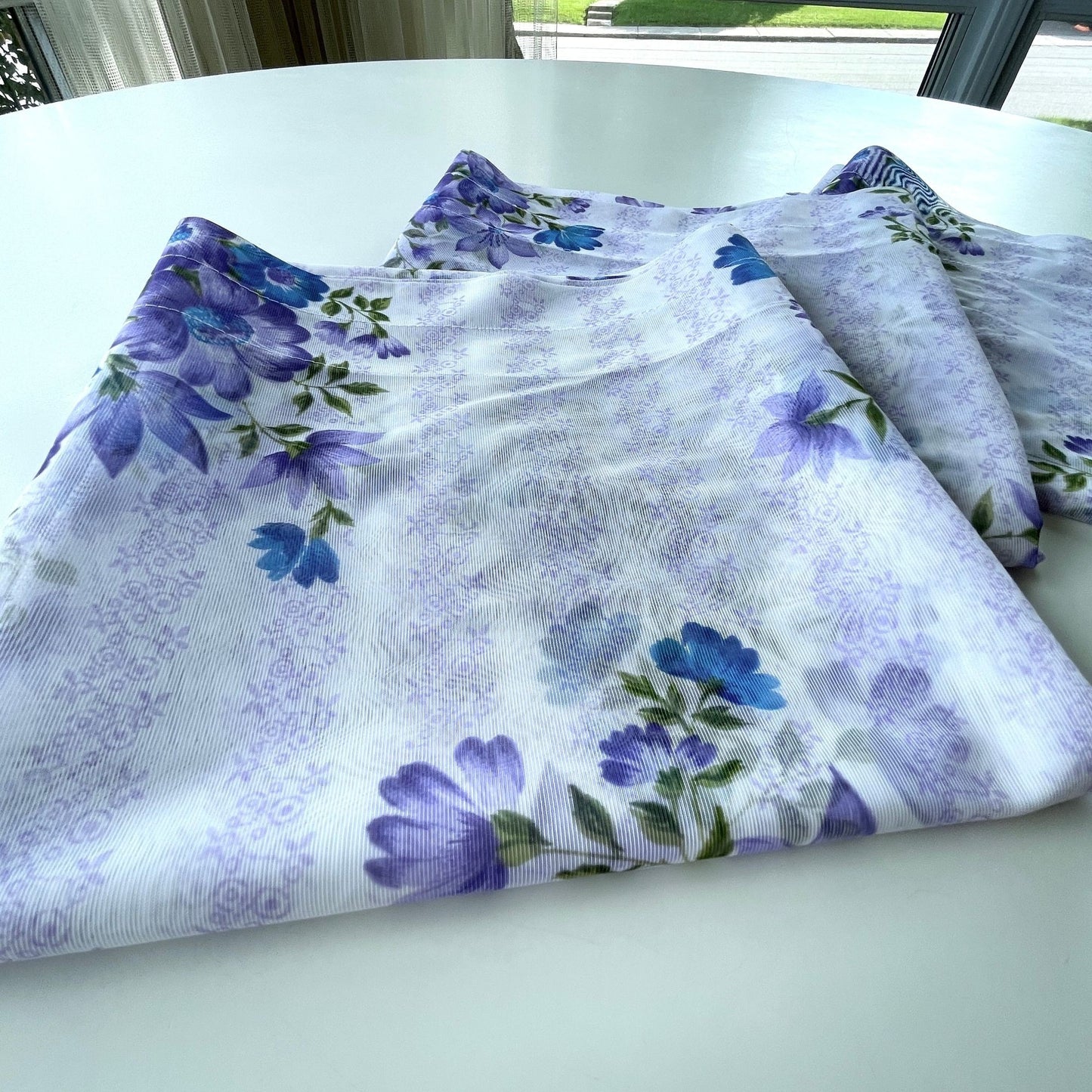 Vintage 60s sheer blue purple floral curtain