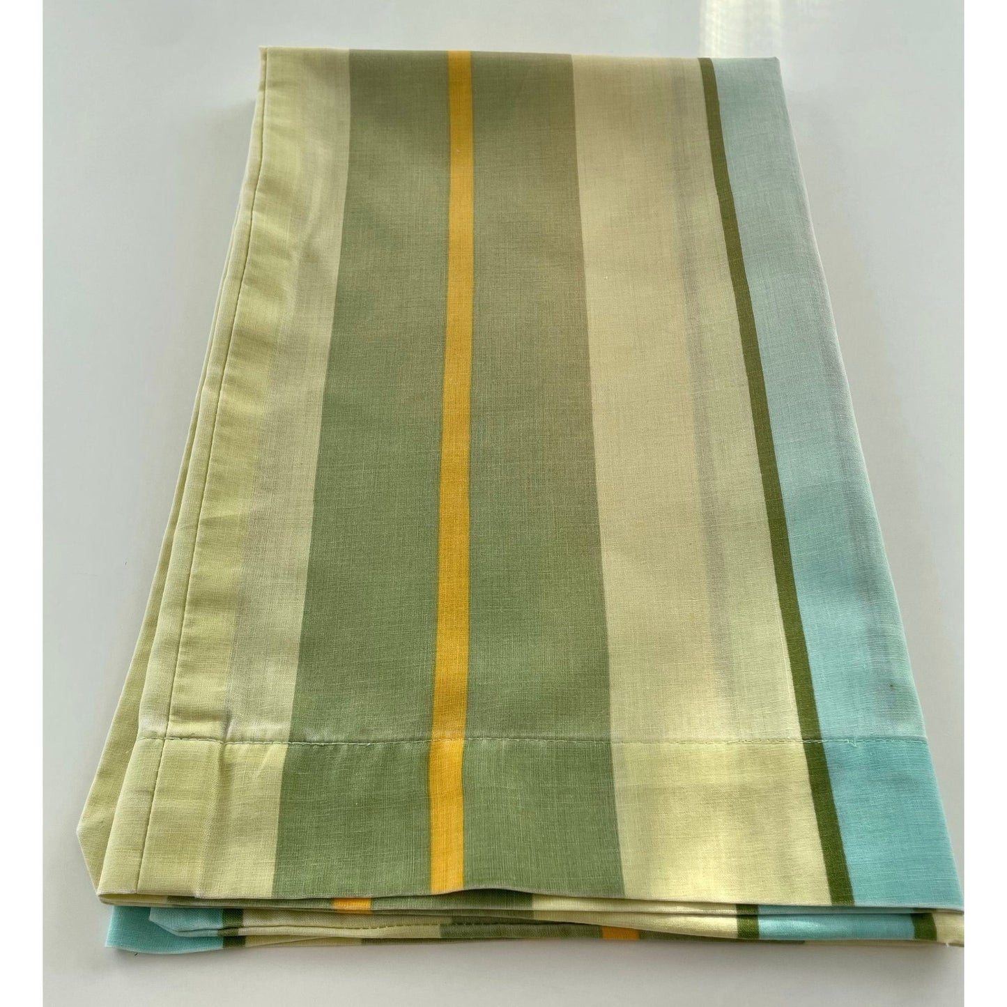Vintage 80s pillowcase, green, yellow and blue stripes pattern