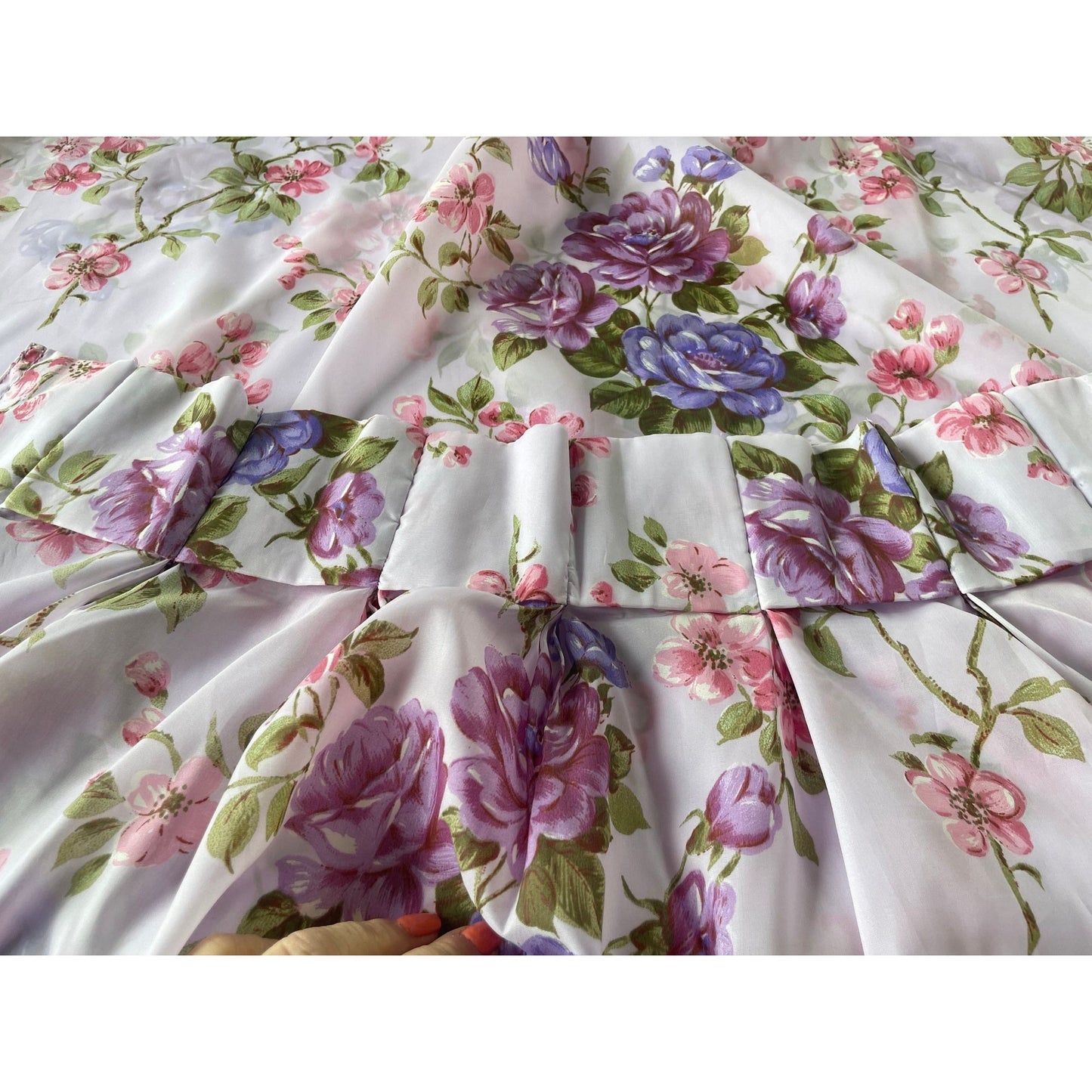 Vintage 60s pleated curtains, purple floral