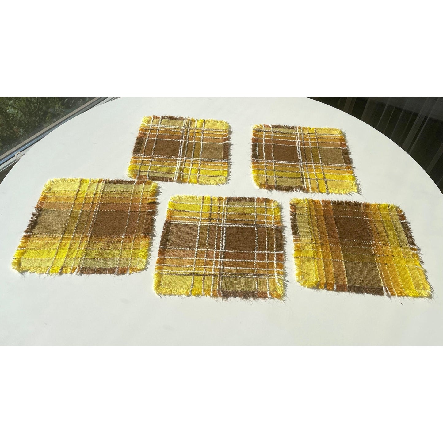 Vintage 80s woven napkins brown and yellow, set of 5