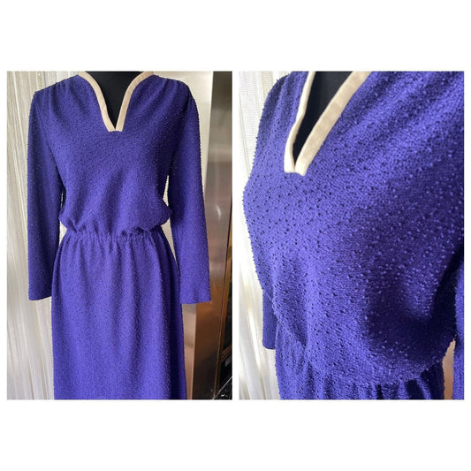 Vintage 60s dress, purple long sleeves bouclé