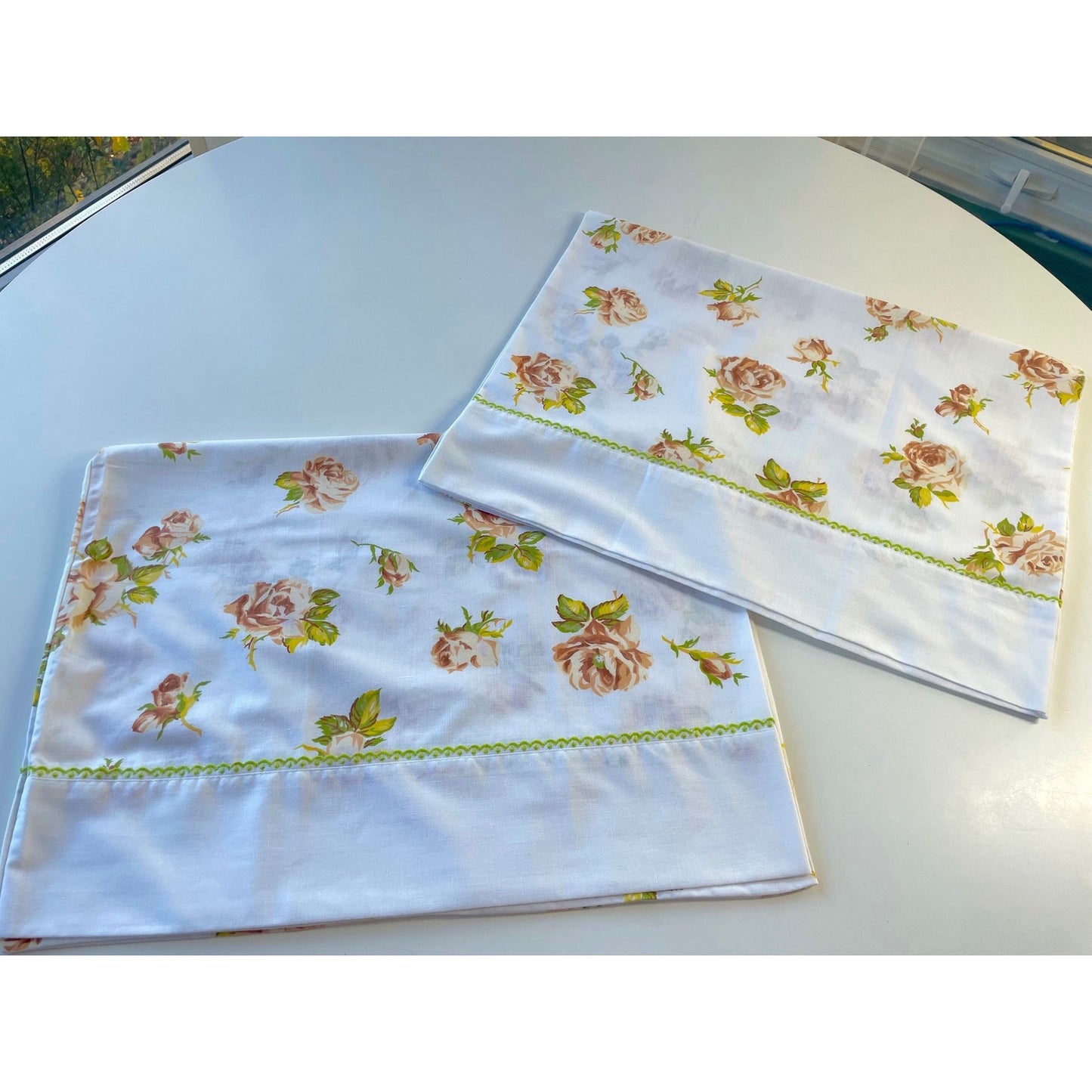 Vintage 70s pillowcases set, yellow orange floral, TruPrest
