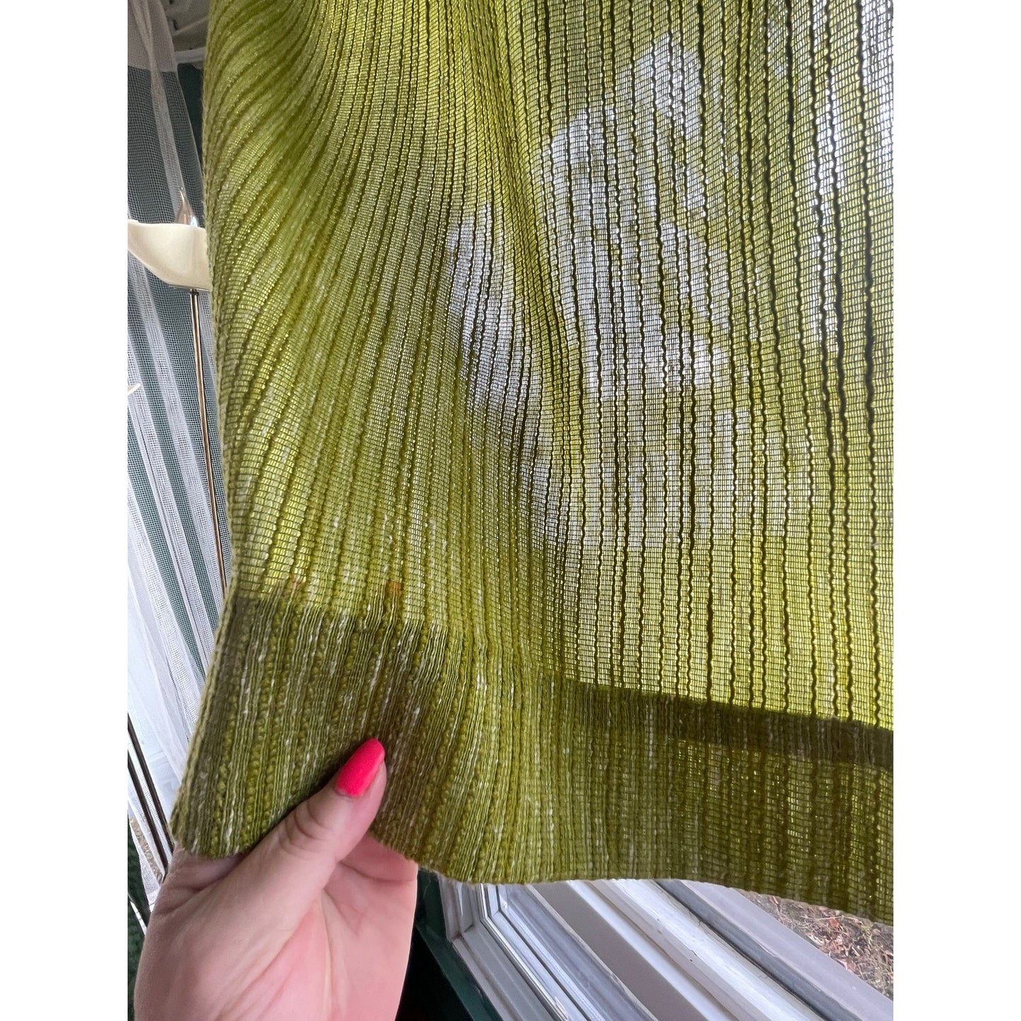 Vintage 70s net avocado green curtain