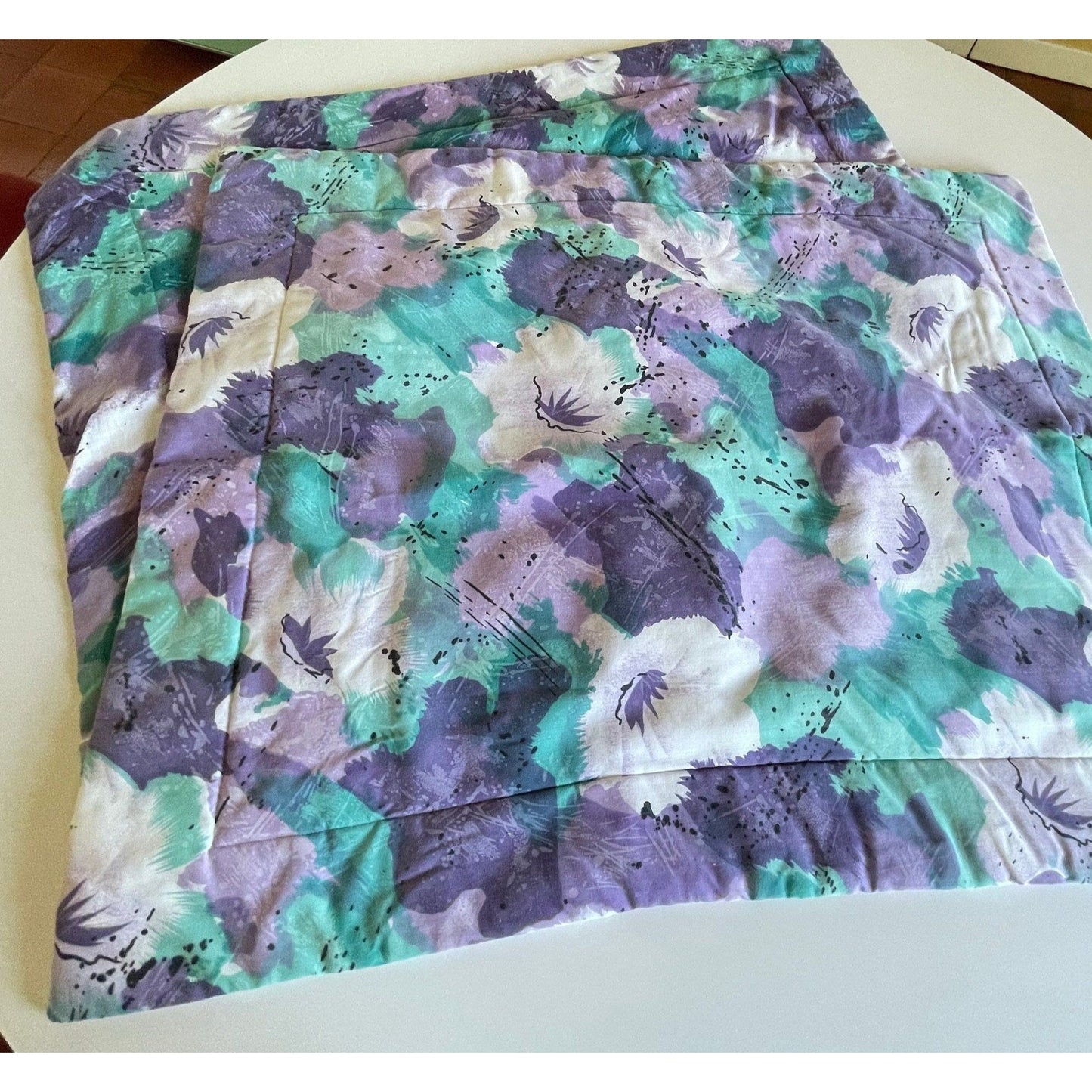 Vintage 80s pillow shams, green and purple abstract pattern