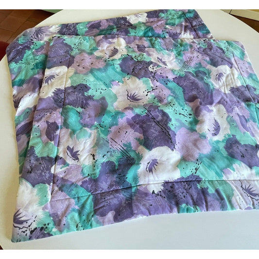 Vintage 80s pillow shams, green and purple abstract pattern