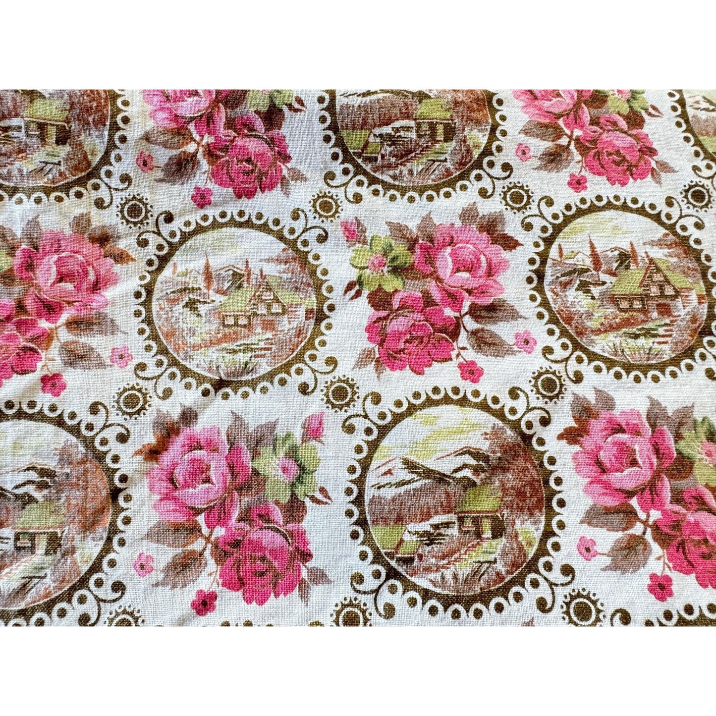 Vintage 1960s pleated curtain, Provencal roses and country pattern