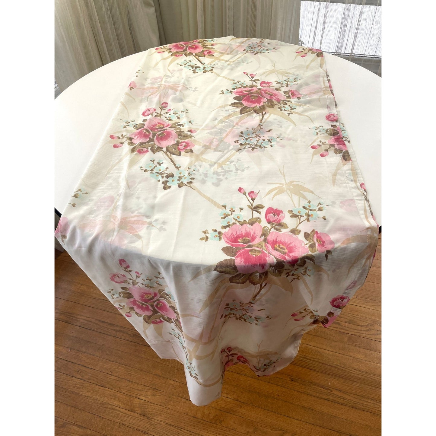Vintage 60s sheer floral pink curtain
