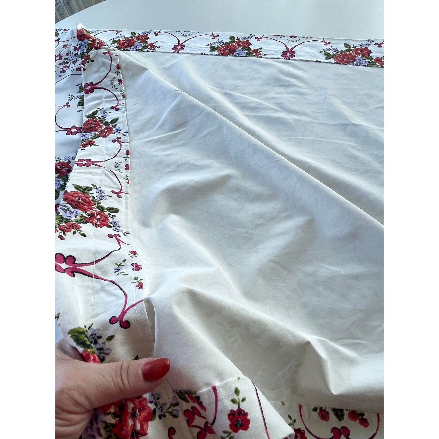 Vintage 60s black out curtains, red white floral