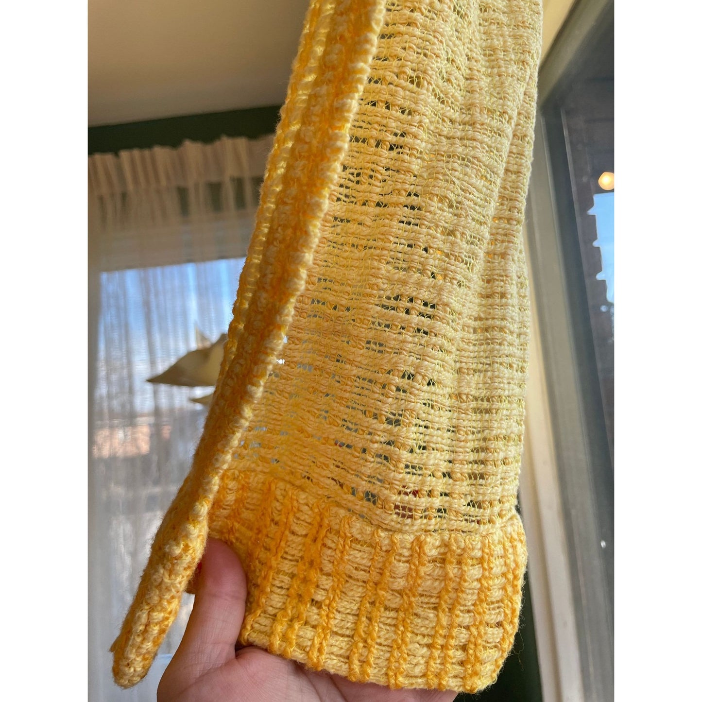 Vintage 70s curtain, orange/yellow mesh panel