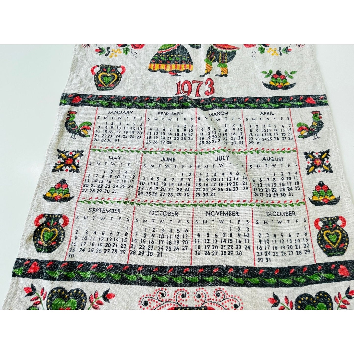 Vintage 1973 calendar tea and dish towels