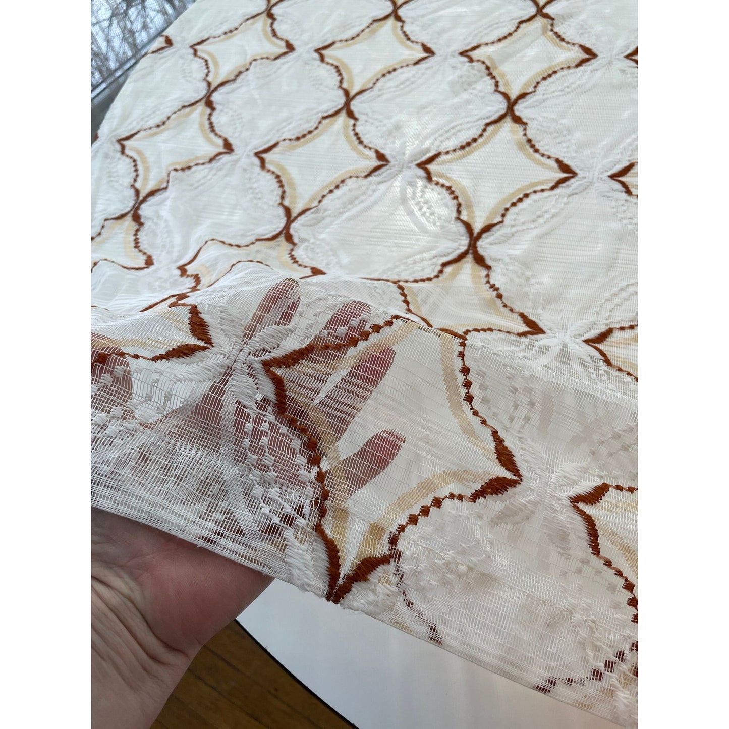 Vintage 70s curtain, brown mesh, valance or panel