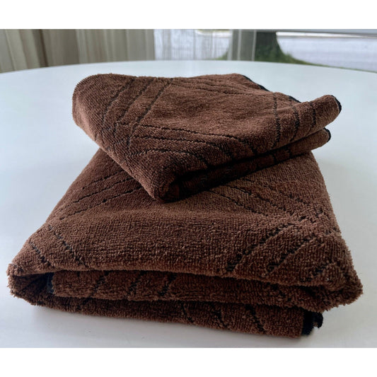 Vintage 80s bath towel and hand towel set, chocolate brown, Lady Pepperell