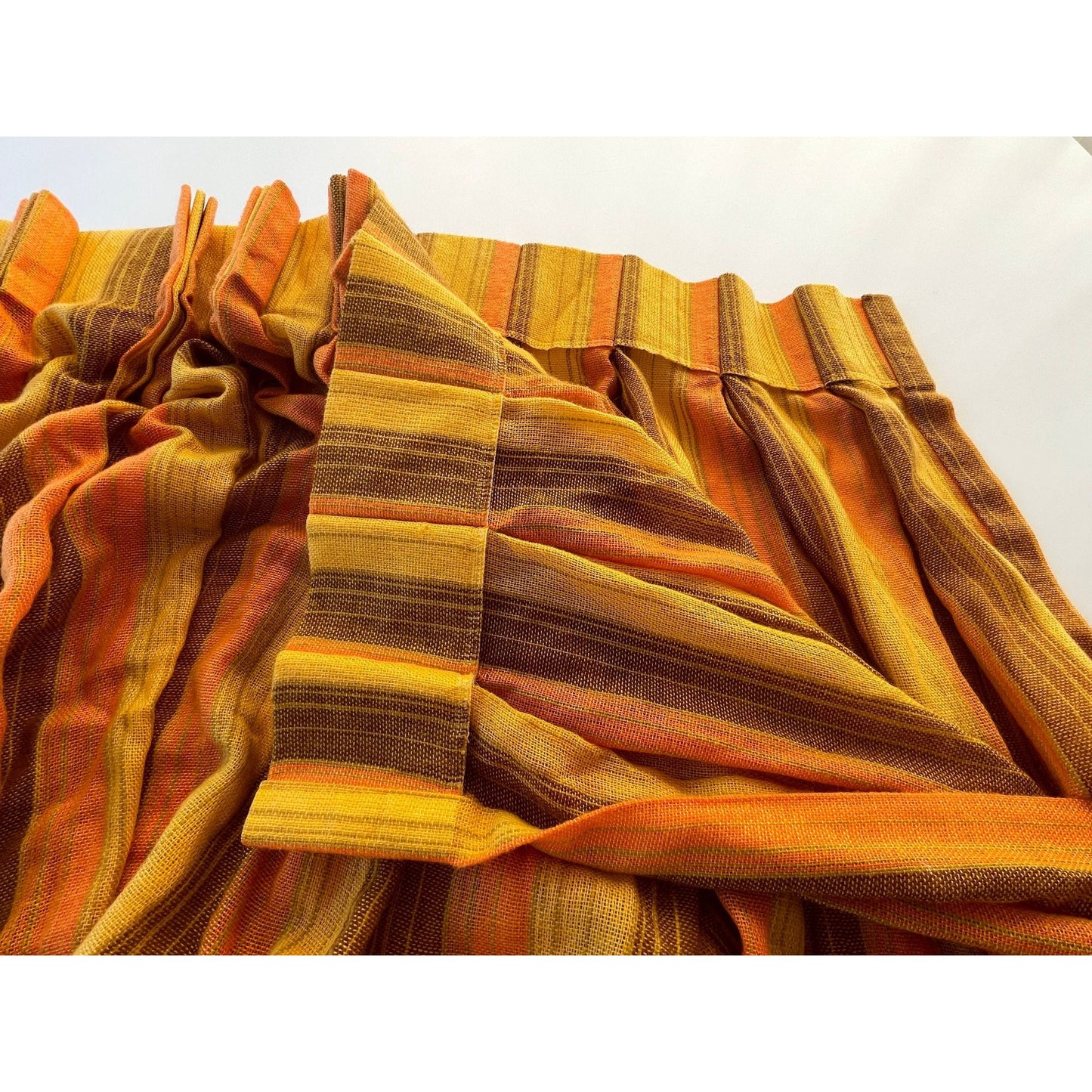 Vintage 70s pleated curtain, orange yellow stripes