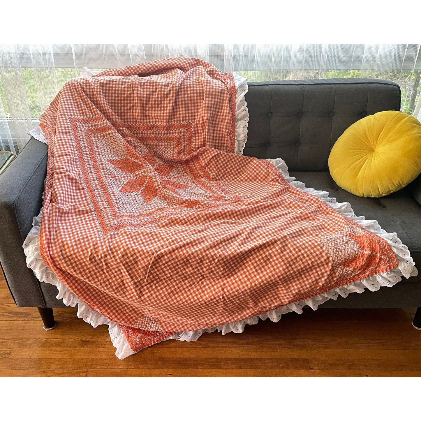 Vintage 80s hand stitched throw blanket