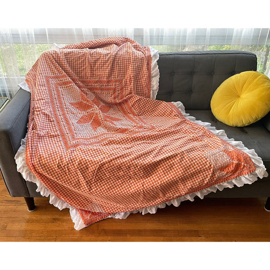Vintage 80s hand stitched throw blanket