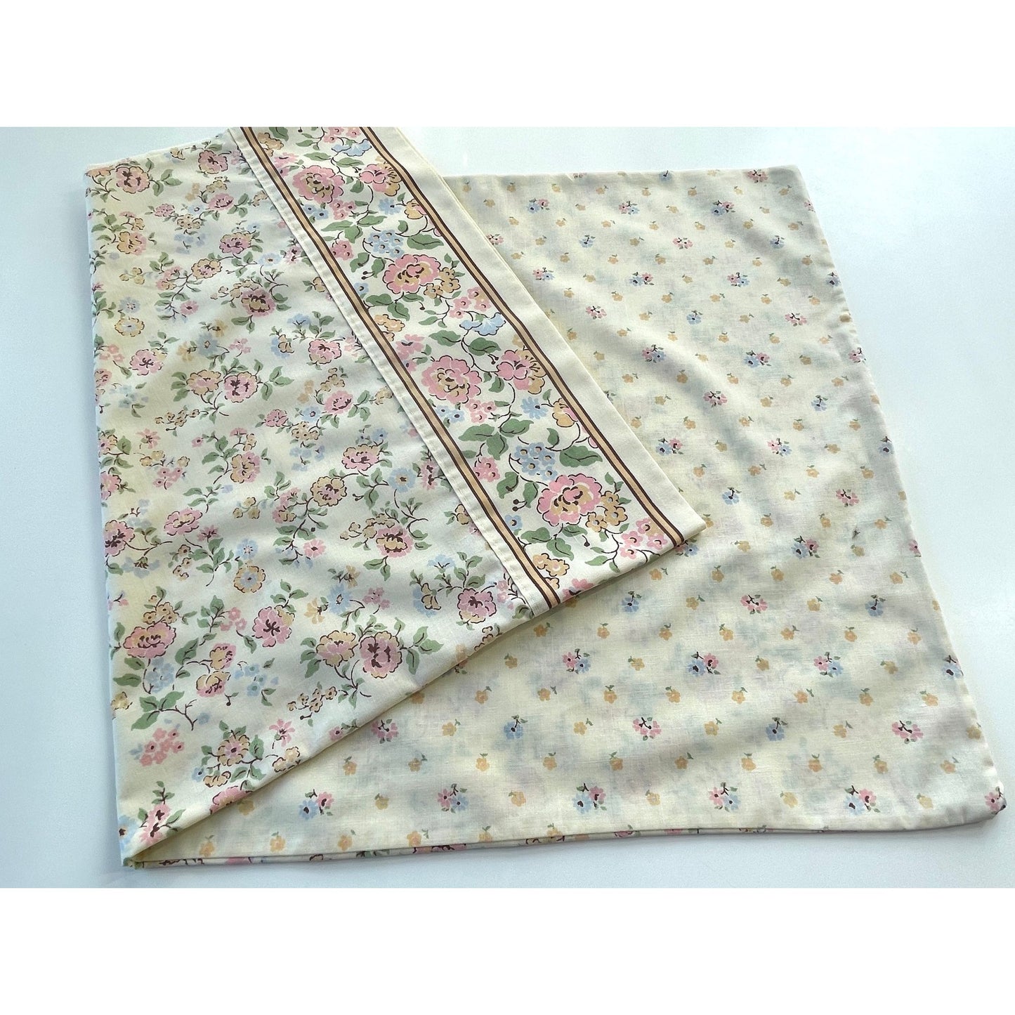 Vintage 80s pillowcase, pink and orange flowers with greenery